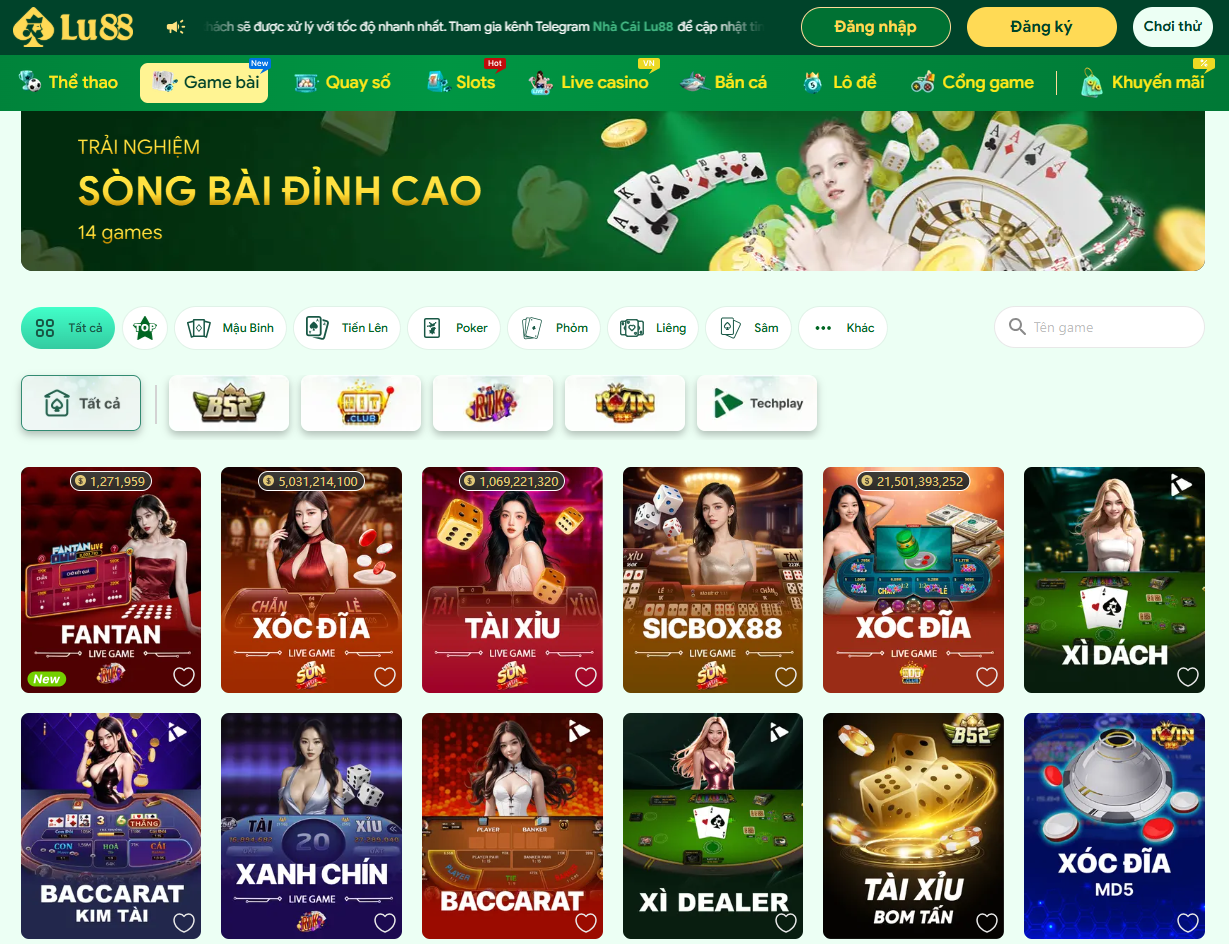 Toàn bộ game bài hot đều có tại lu88